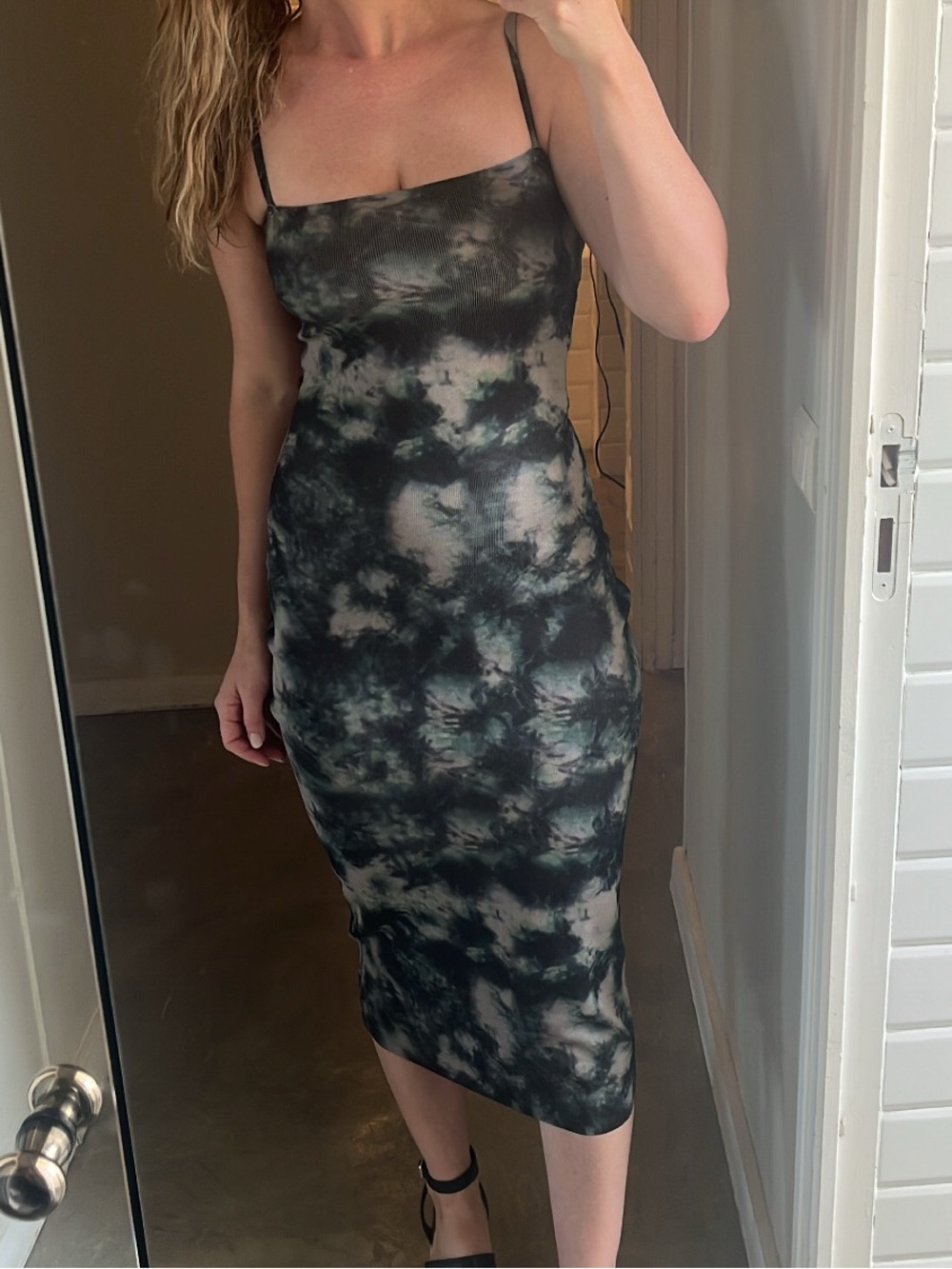 Zara Tie-Dye Bodycon Slip Dress in Dark Green